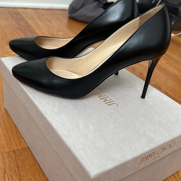 Jimmy Choo Esme 85 Black Leather Round Toe Pump - Picture 7 of 11